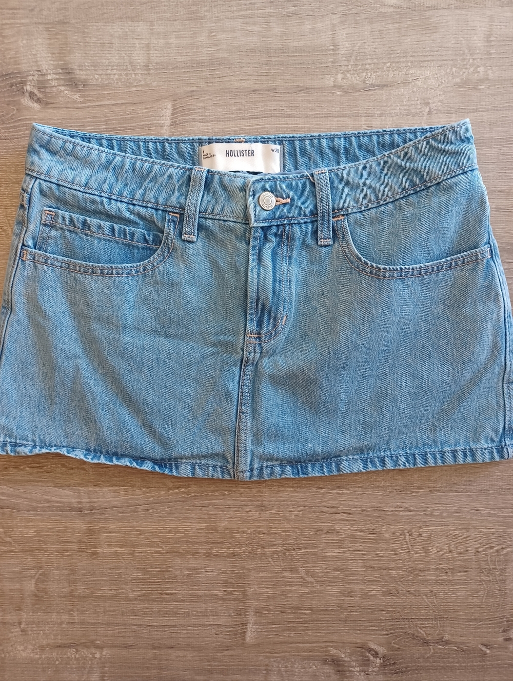 Hollister Light Wash Denim Mini Skort with Bow Trim Back Pockets